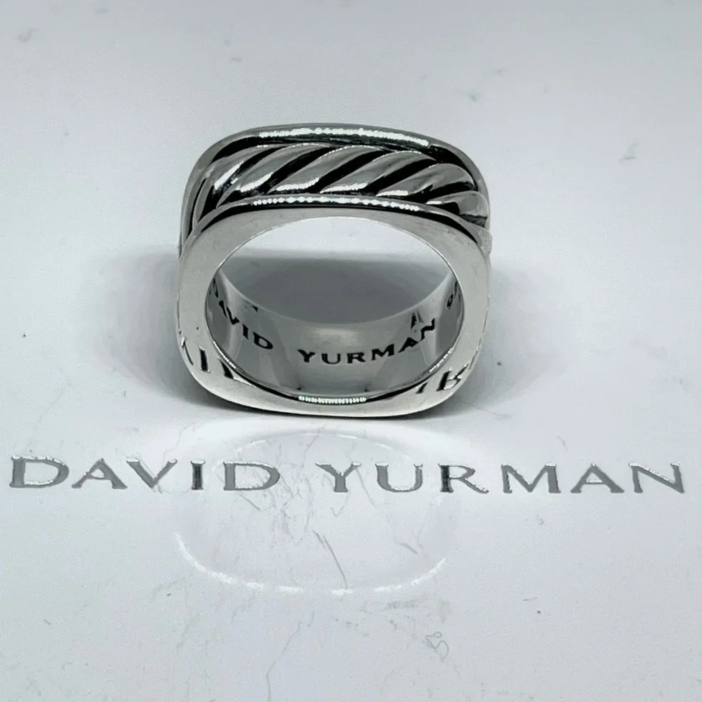 David Yurman Cable Square Sculpted Cushion Band Silver Ring Size 8